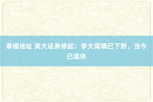 草榴地址 英大证券修起：李大霄确已下野，当今已退休
