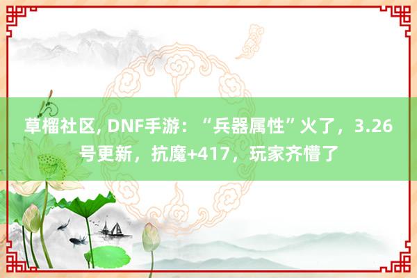 草榴社区， DNF手游：“兵器属性”火了，3.26号更新，抗魔+417，玩家齐懵了
